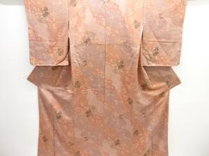 縮緬地　色紙に花鳥模様小紋着物